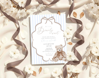 oh boy and teddy bear baby shower invite for a personalized celebration