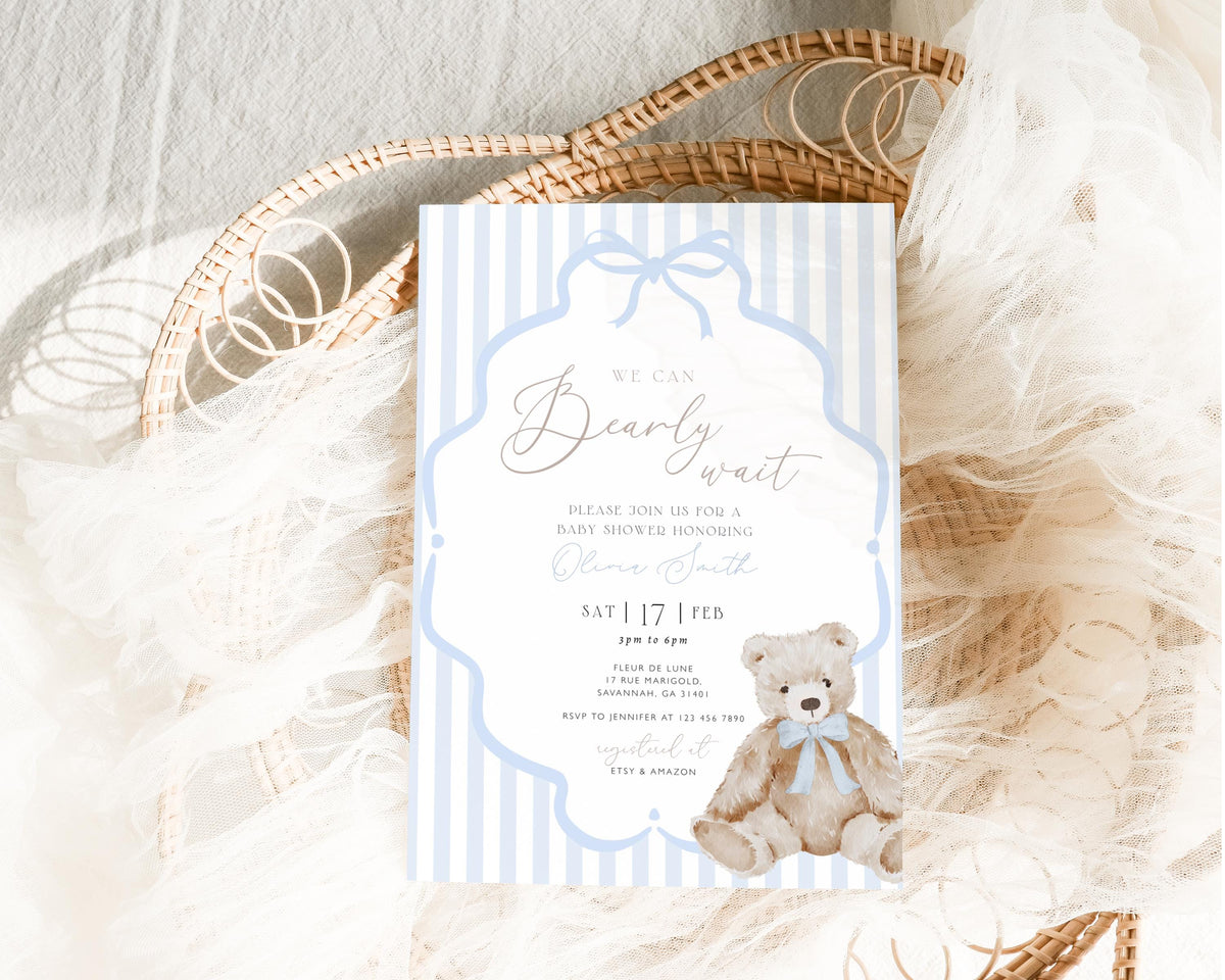 We Can Bearly Wait Baby Shower Invitation for baby shower guests and party details