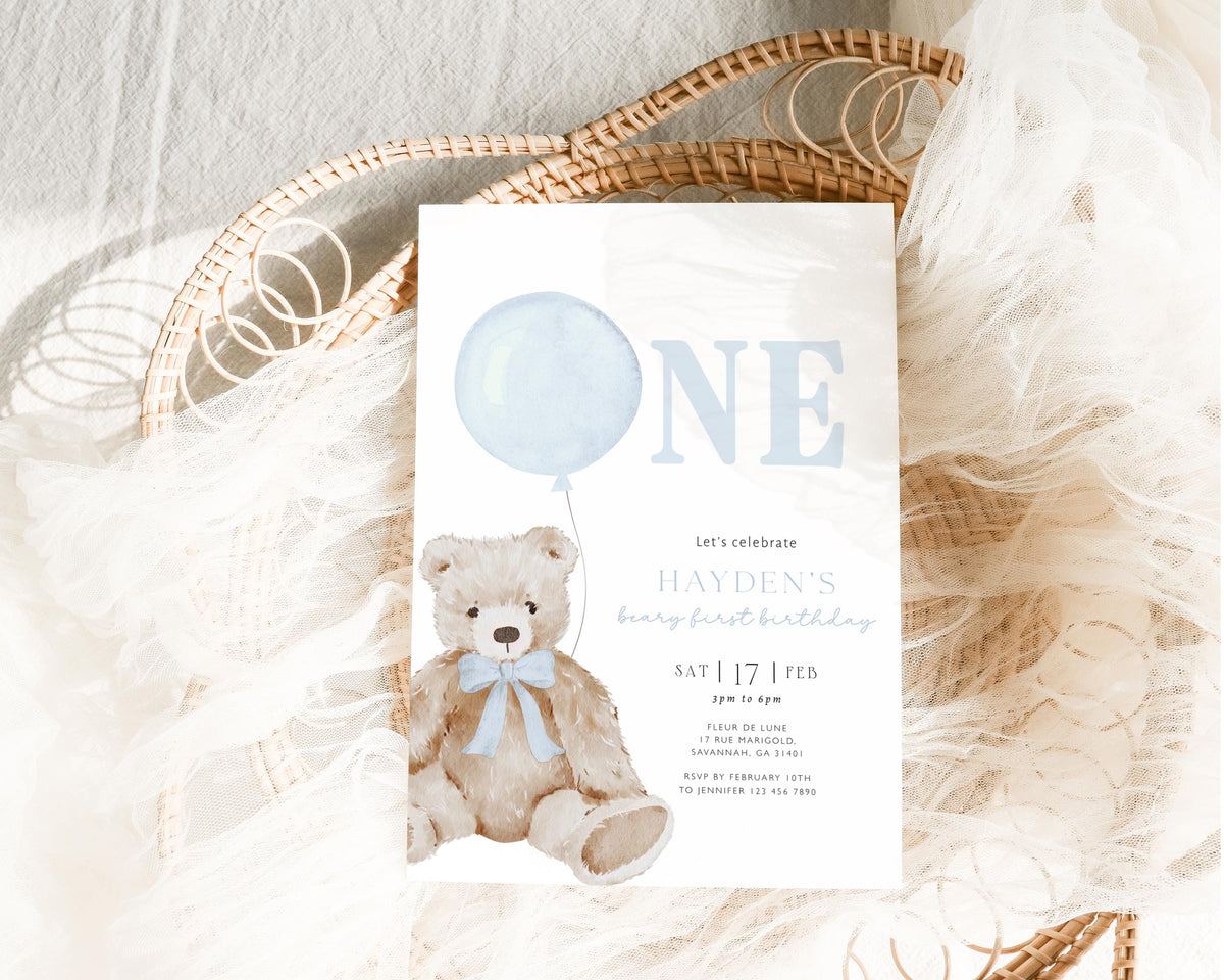 We Can Bearly Wait 1st Birthday Boy Invitation for 1st birthday boy guests and party details
