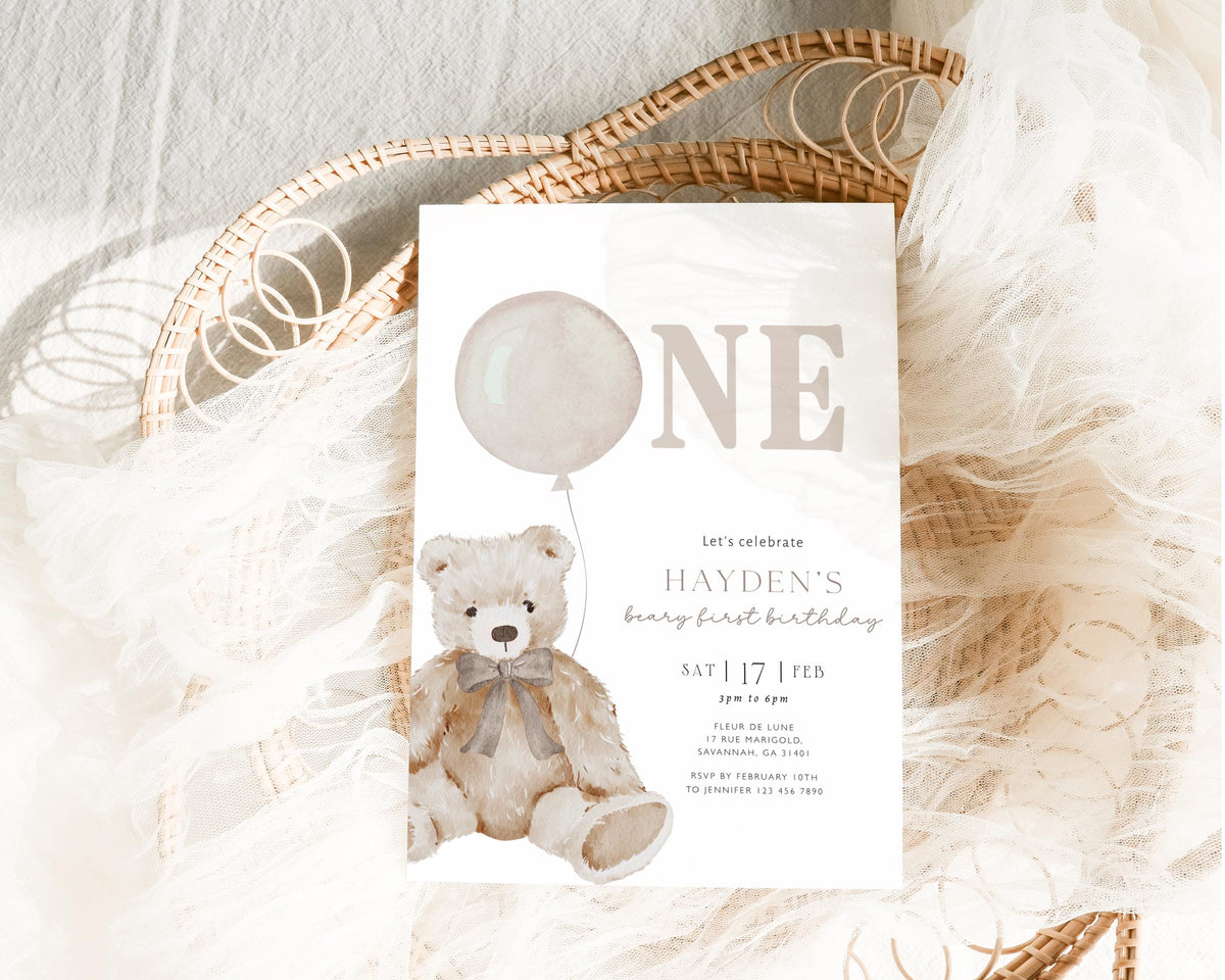 We Can Bearly Wait 1st Birthday Boy Invitation for 1st birthday boy guests and party details