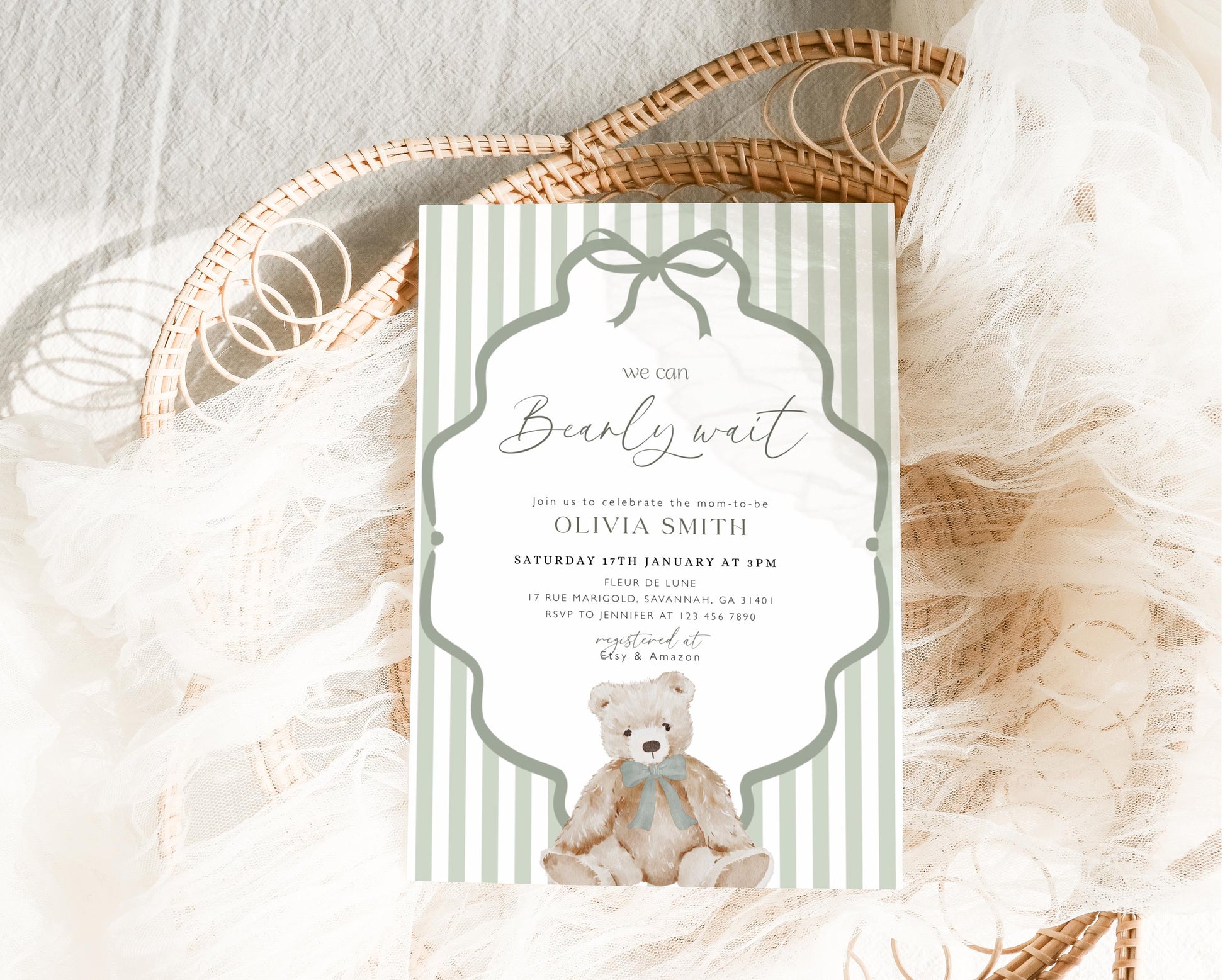 oh boy, teddy bear and green baby shower invite for a personalized celebration