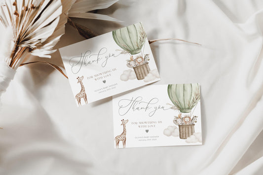 boho safari, wild one, jungle and oh boy baby shower thank you card template for personalized stationery