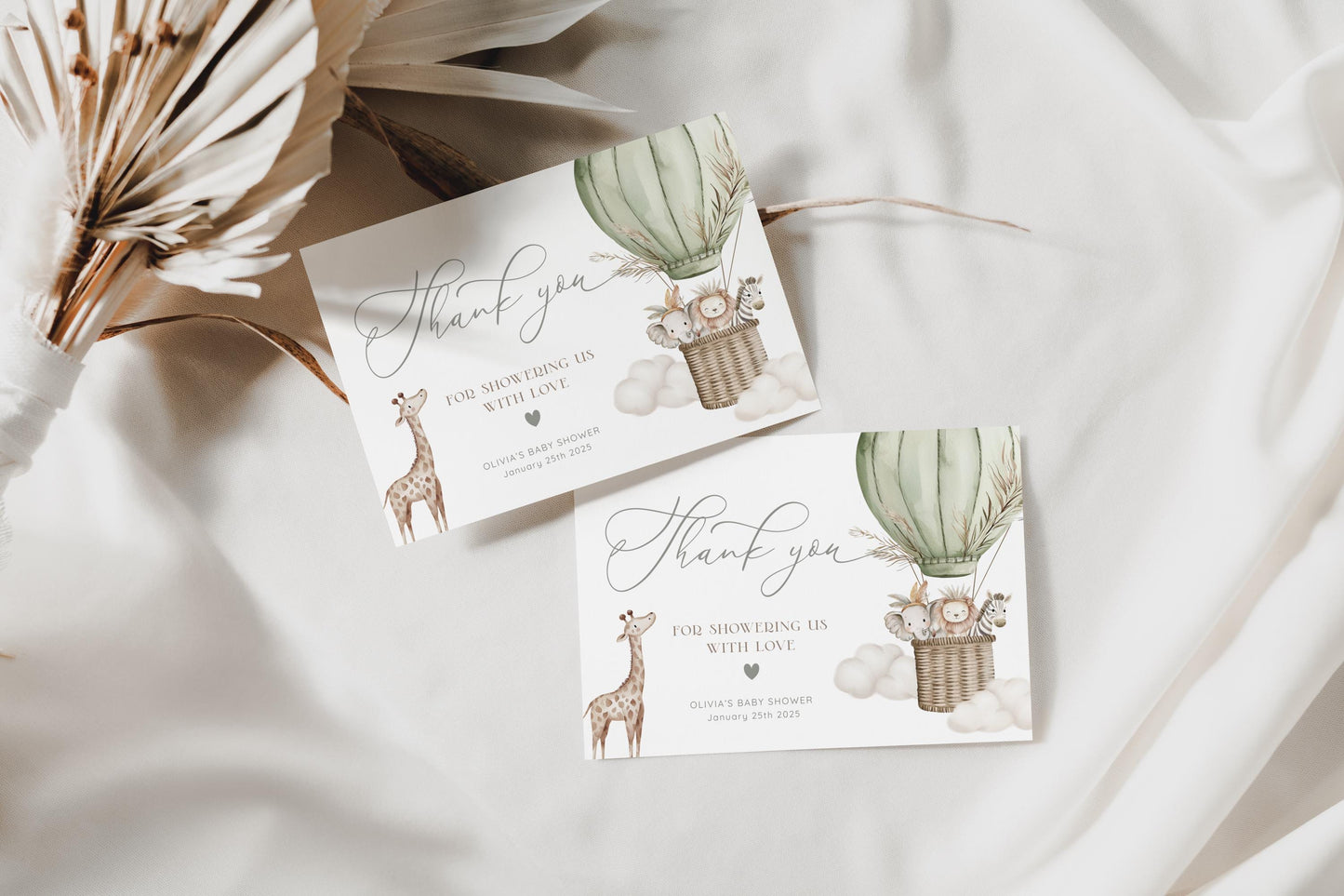 boho safari, wild one, jungle and oh boy baby shower thank you card template for personalized stationery