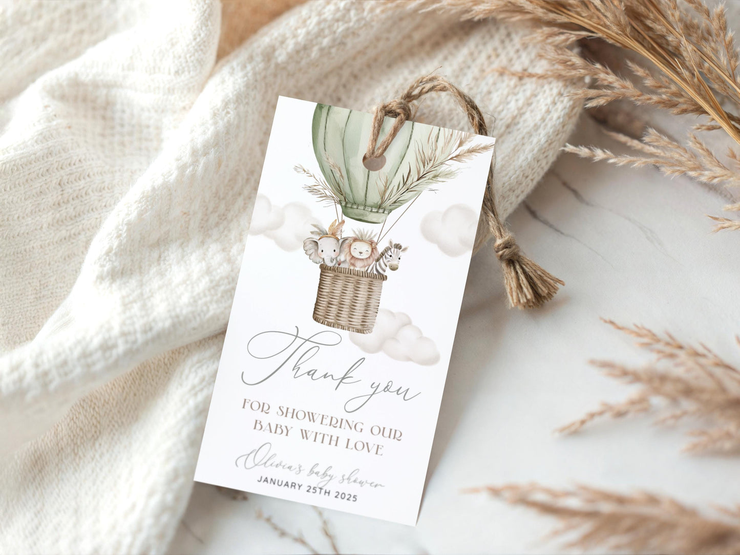 boho safari, wild one, jungle and oh boy baby shower thank you card template for personalized stationery