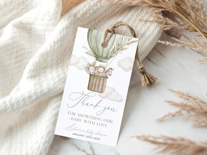 boho safari, wild one, jungle and oh boy baby shower thank you card template for personalized stationery