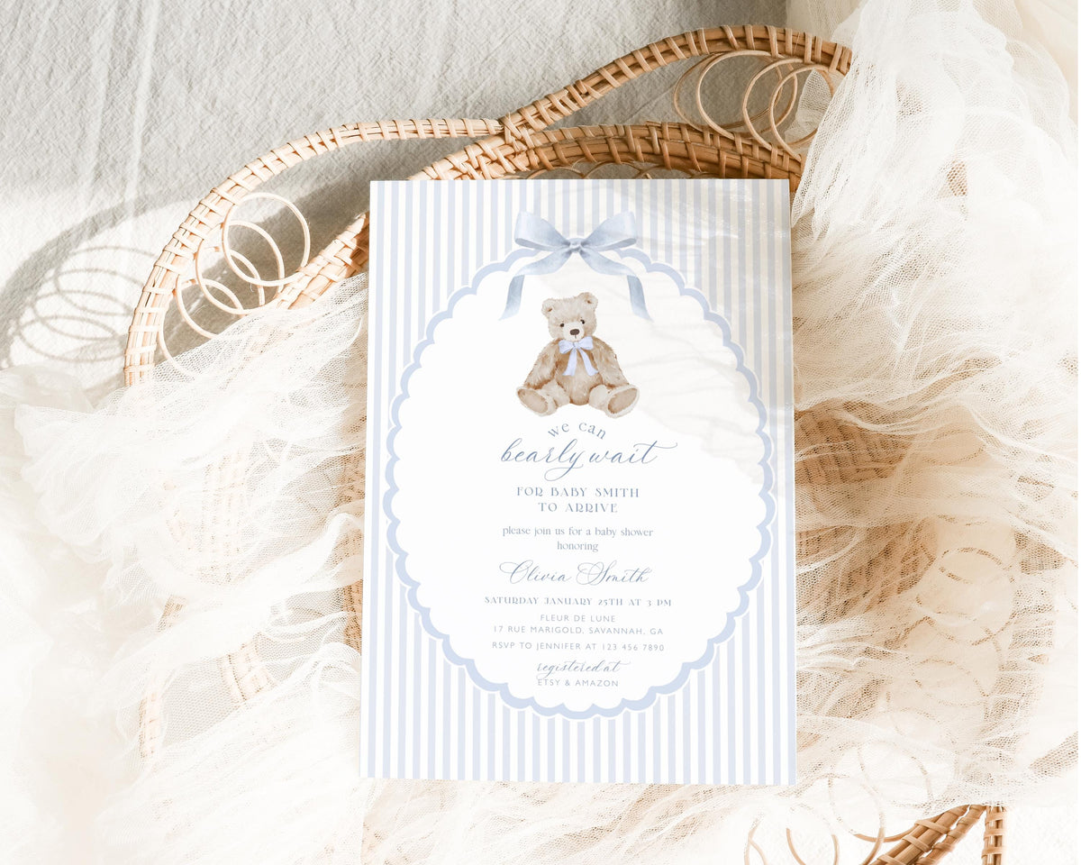 We Can Bearly Wait Baby Shower Invitation for baby shower guests and party details