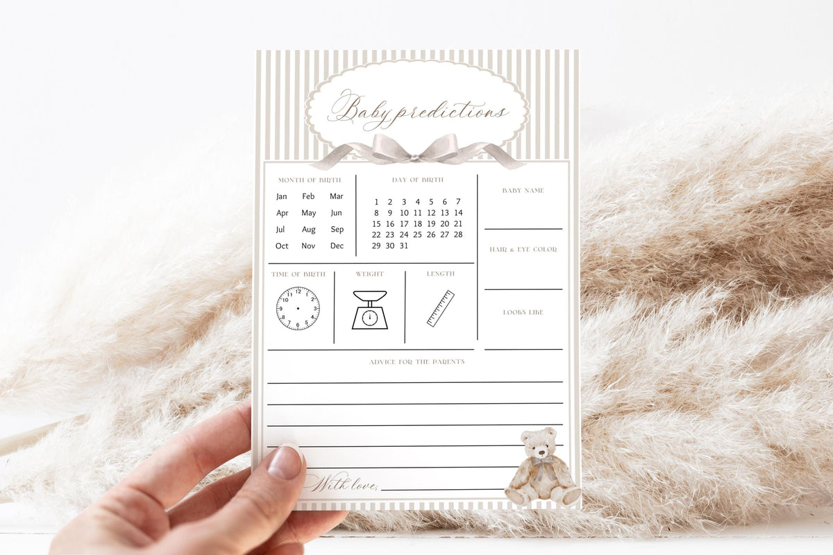 Wishes for Baby Cards - We Can Bearly Wait Baby Shower, printable party game