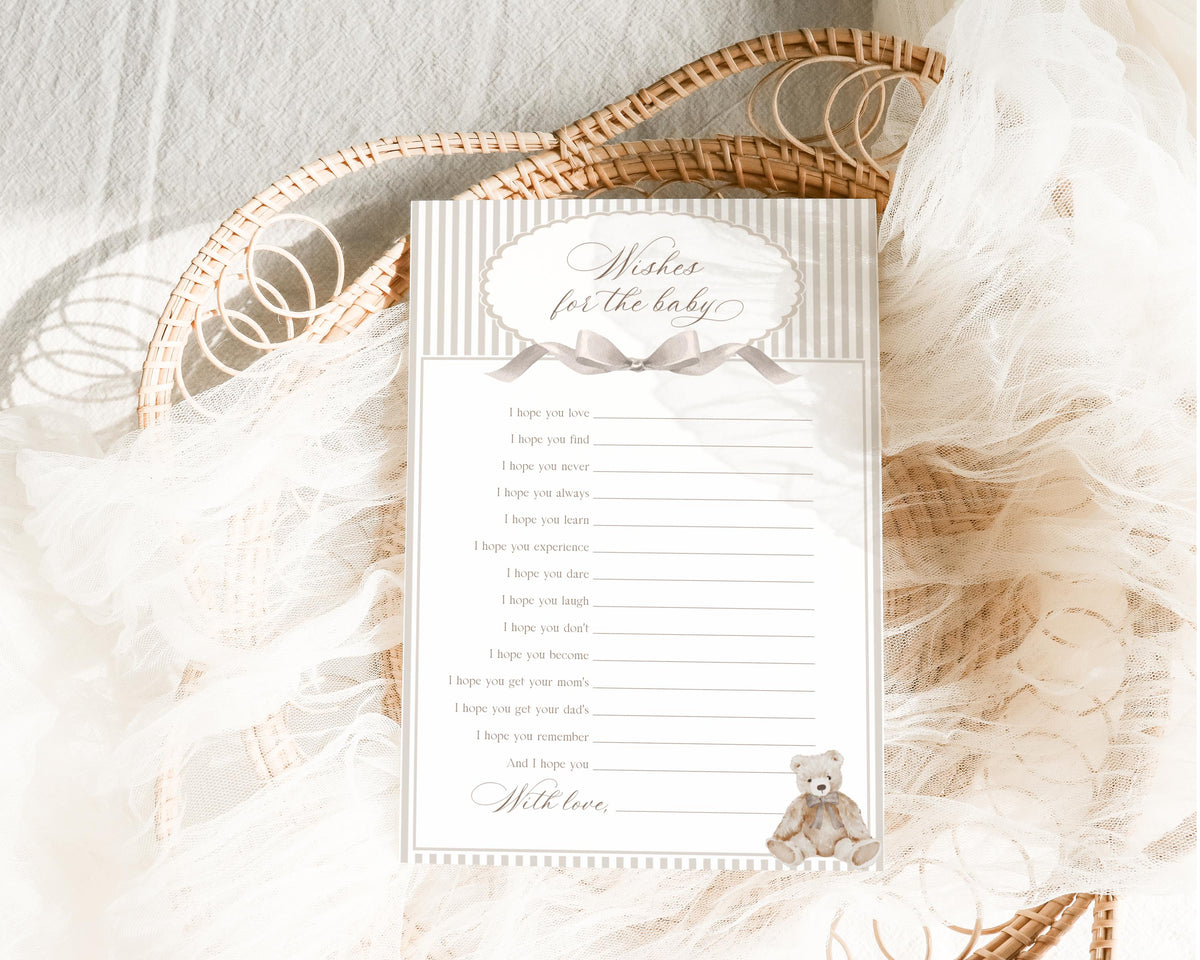 Baby Shower Wishes for Baby Cards - We Can Bearly Wait for baby shower party decor and supplies