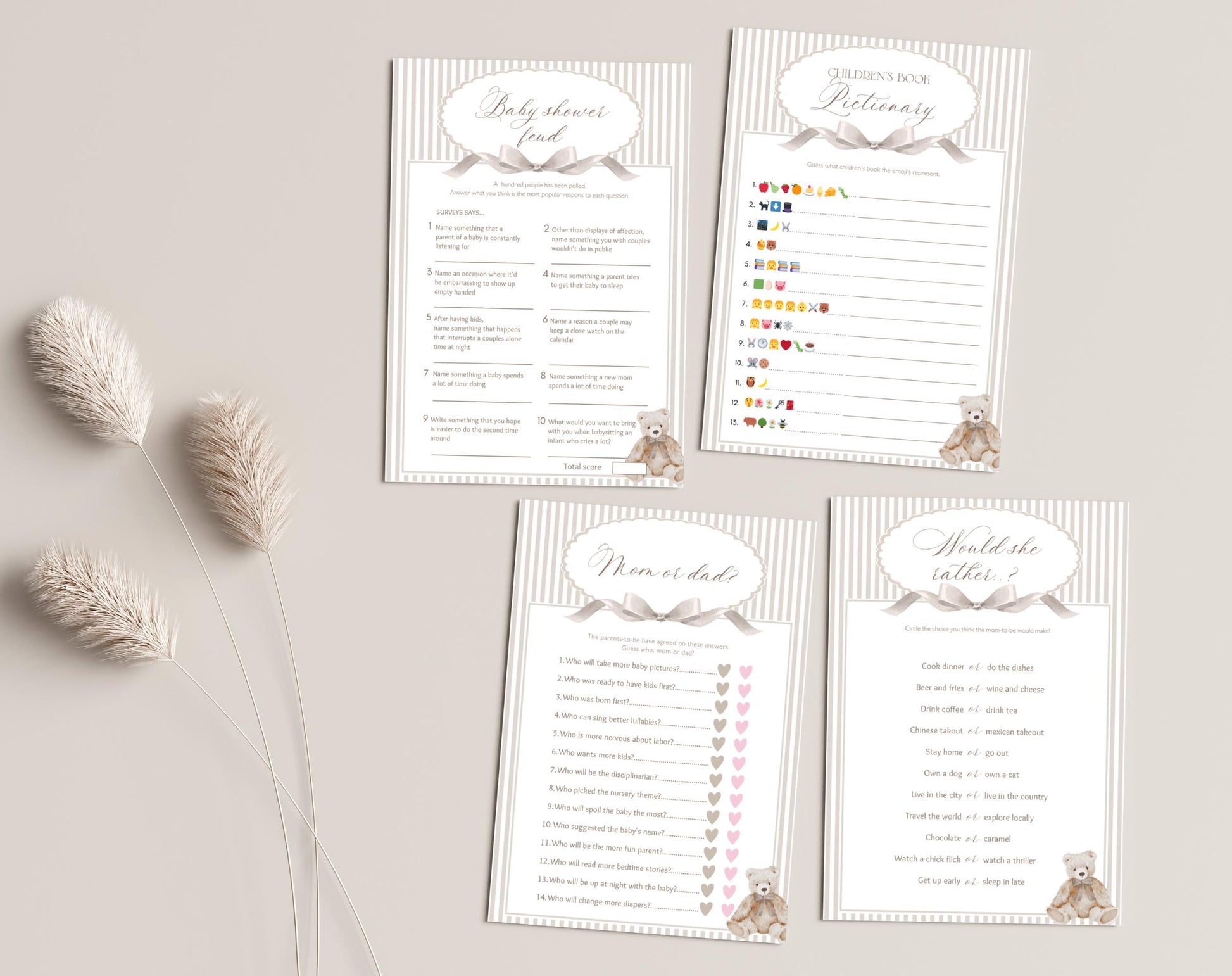 We Can Bearly Wait teddy bear baby shower game bundle with 38 activities