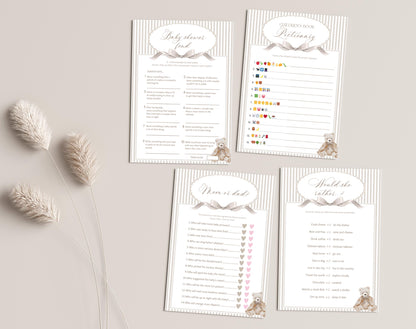 We Can Bearly Wait teddy bear baby shower game bundle with 38 activities