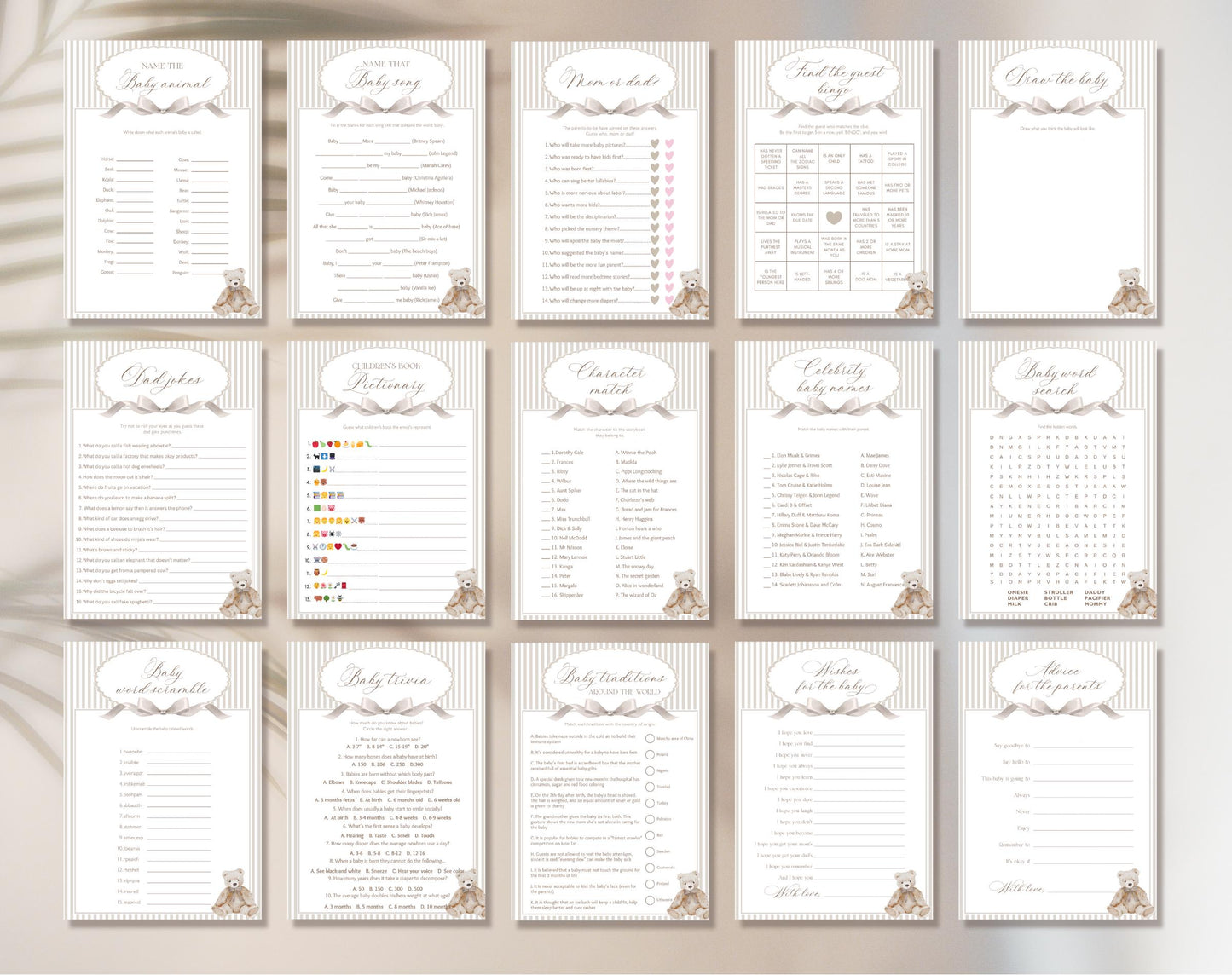 We Can Bearly Wait teddy bear baby shower game bundle with 38 activities