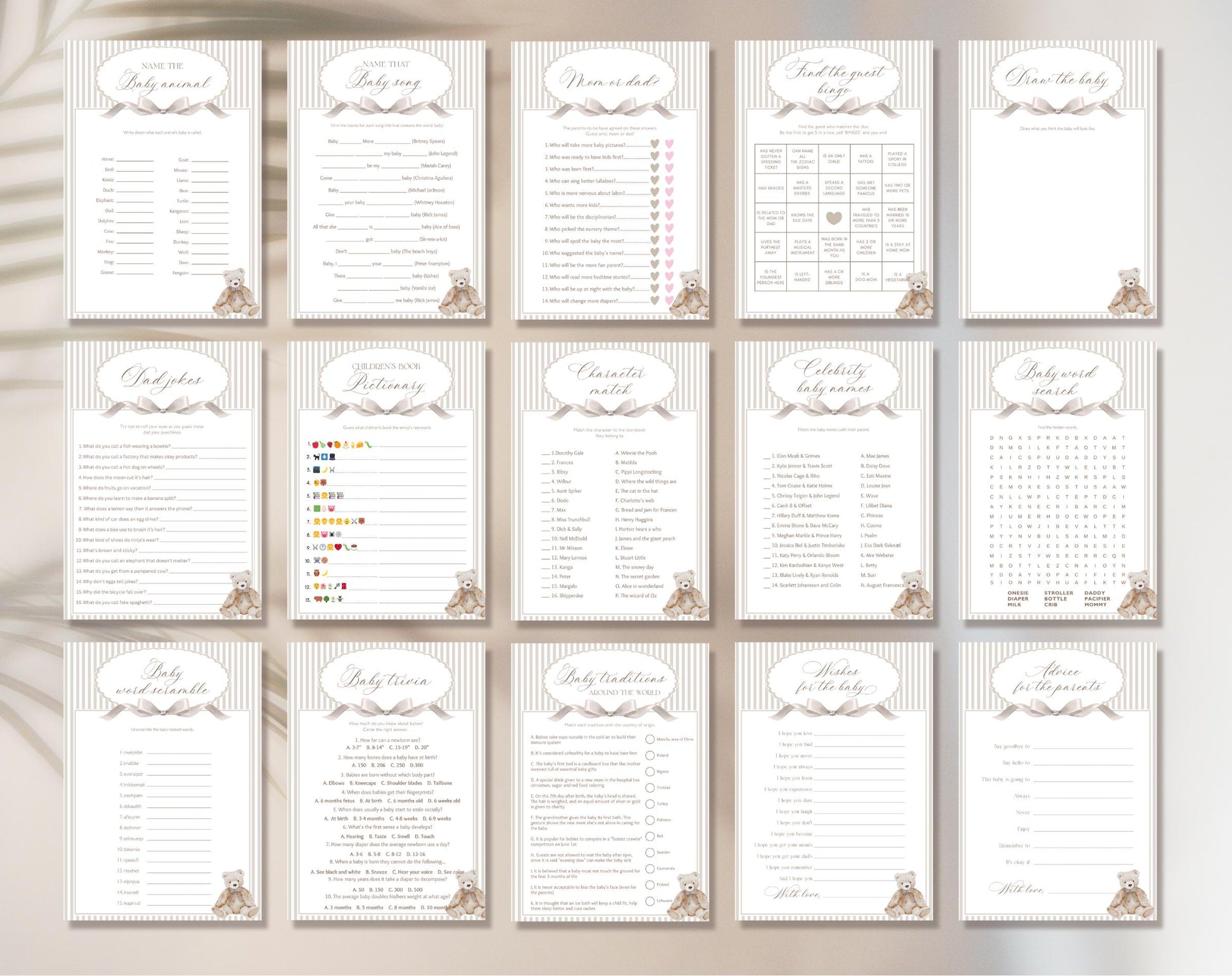 We Can Bearly Wait teddy bear baby shower game bundle with 38 activities