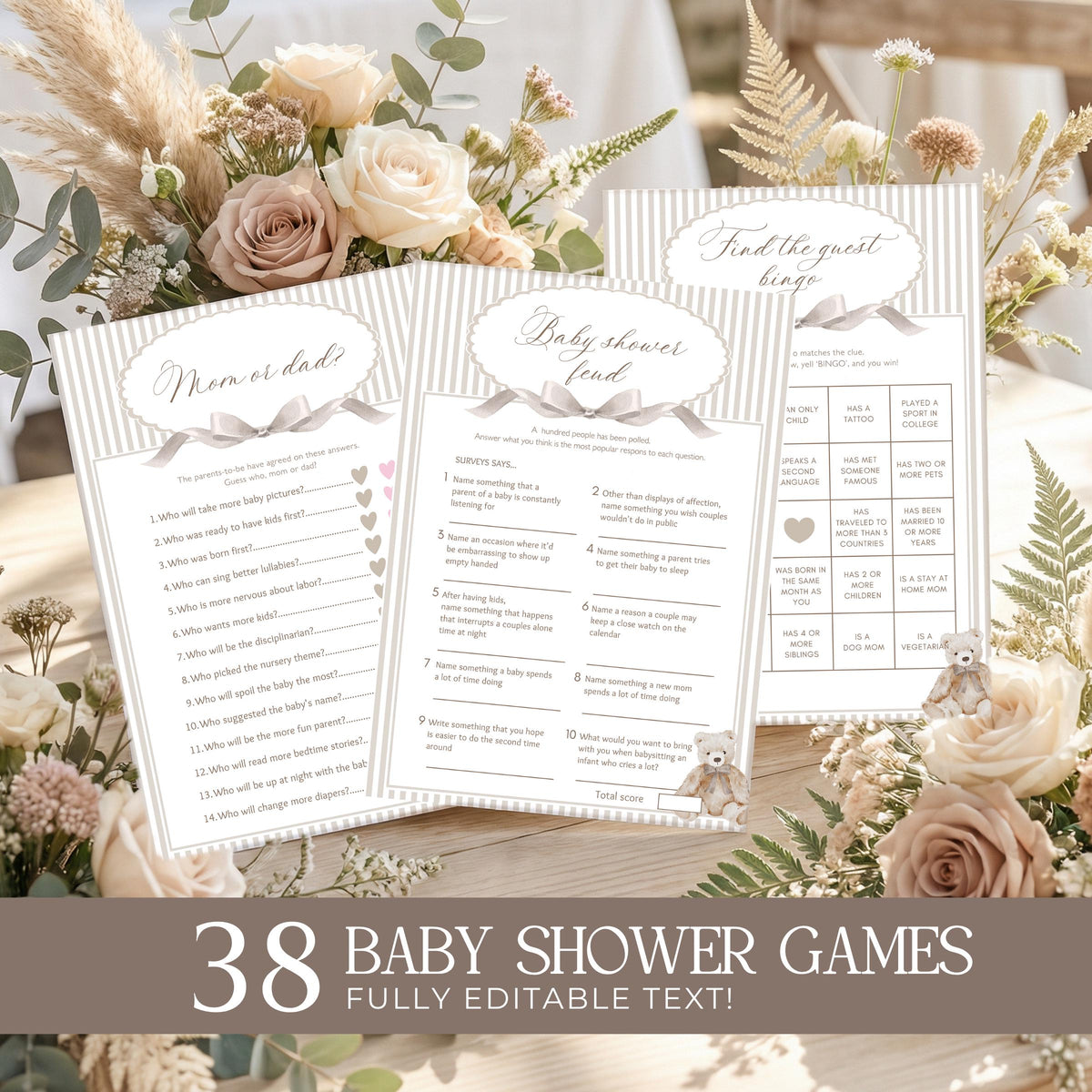 We Can Bearly Wait teddy bear baby shower game bundle with 38 activities