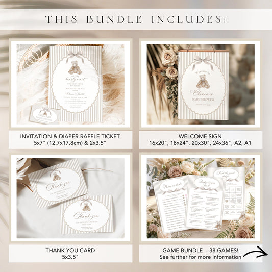 teddy bear and neutral baby shower party bundle for a matching celebration look