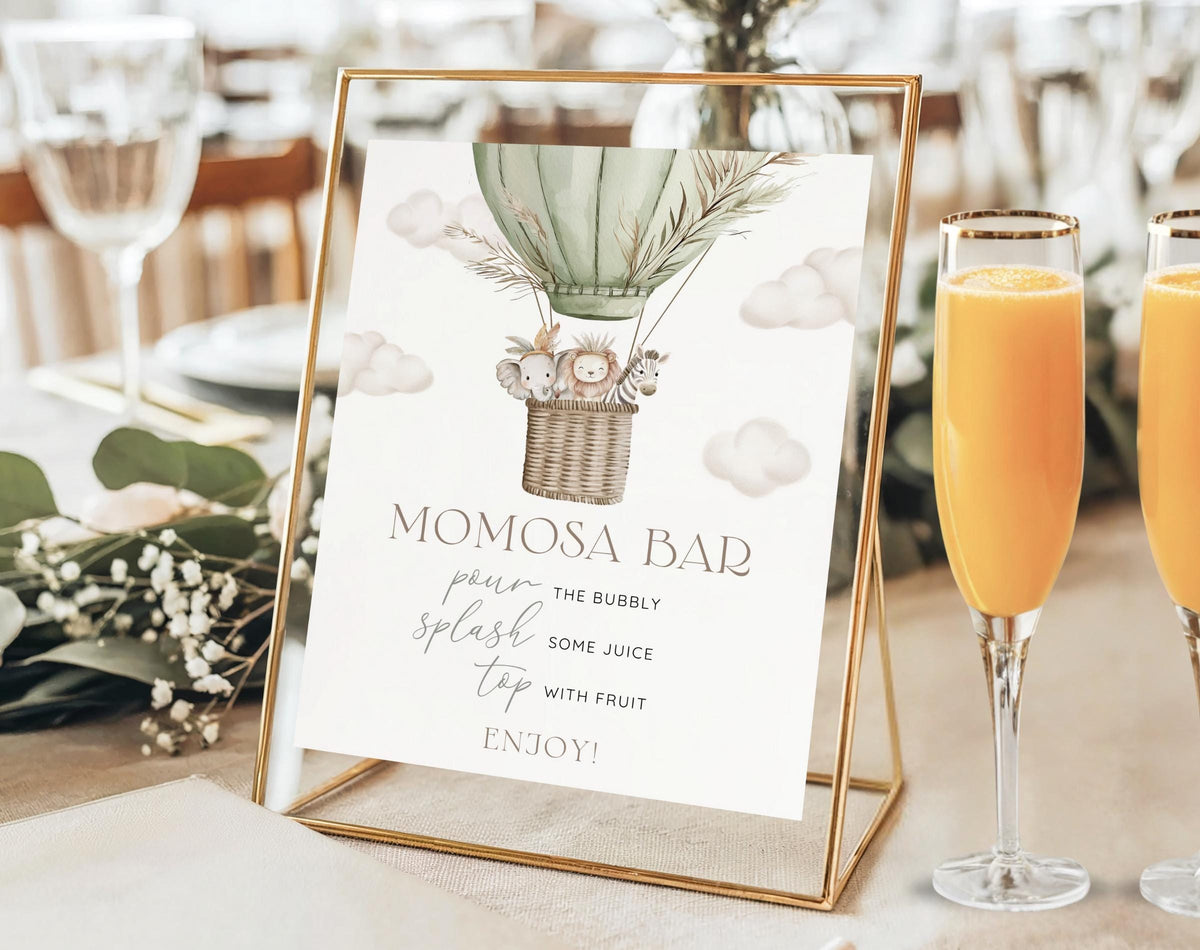 Safari Baby Shower Mimosa Bar Sign for baby shower party decor and supplies