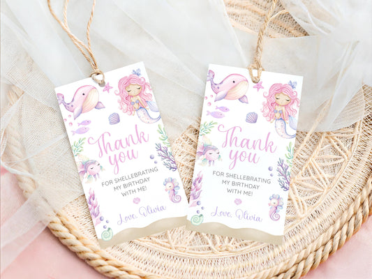 1st birthday, under the sea and pink birthday favor tag template for printable party favors