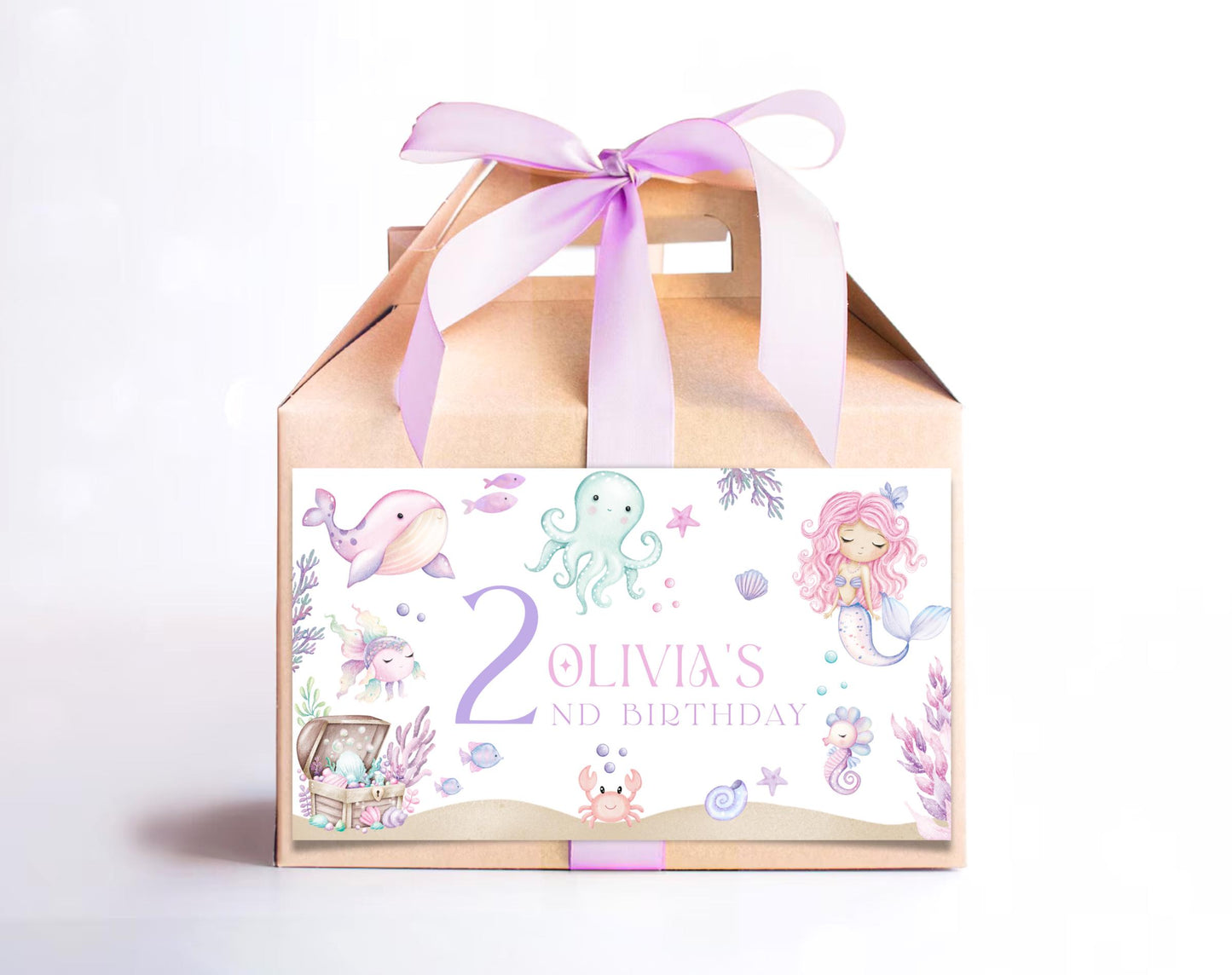 Mermaid Birthday Gable Box Label for birthday party decor and supplies