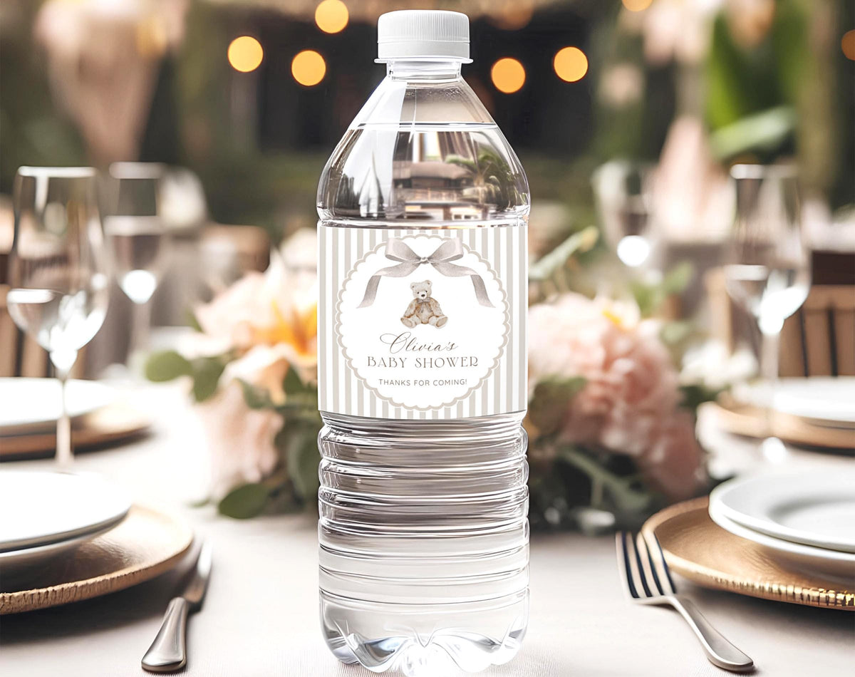 We Can Bearly Wait Baby Shower Water Bottle Label for baby shower party decor and supplies