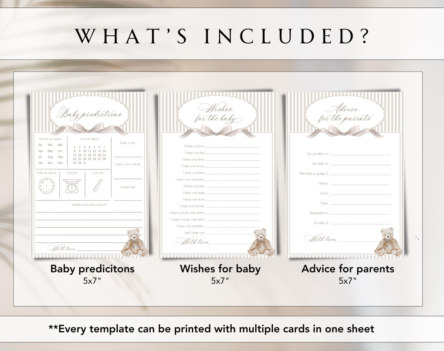 teddy bear and neutral wishes for baby cards template for a personalized baby shower