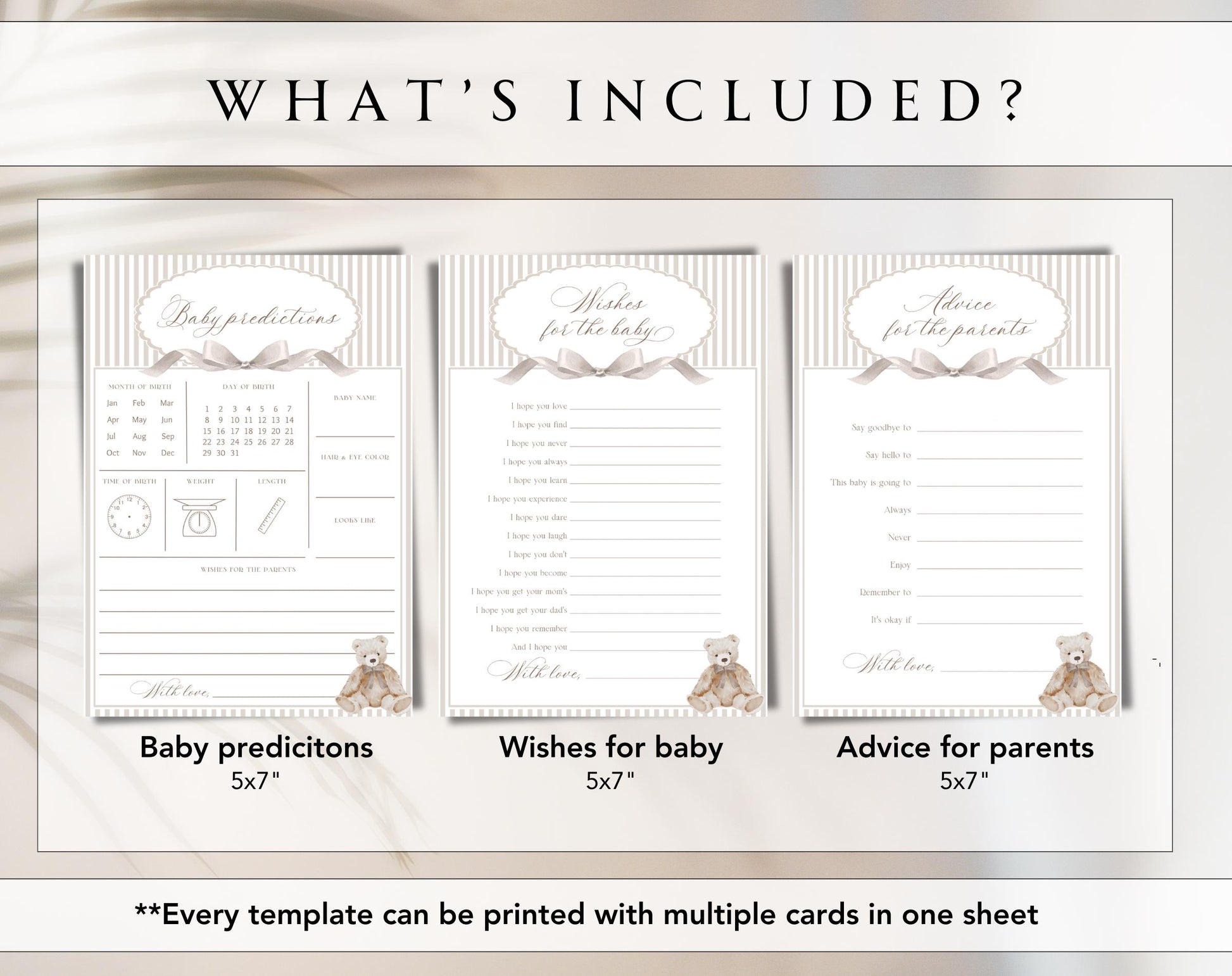 teddy bear and neutral wishes for baby cards template for a personalized baby shower