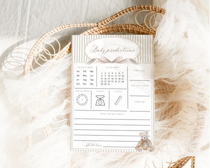 Baby Shower Baby Predictions Card - We Can Bearly Wait for baby shower party decor and supplies