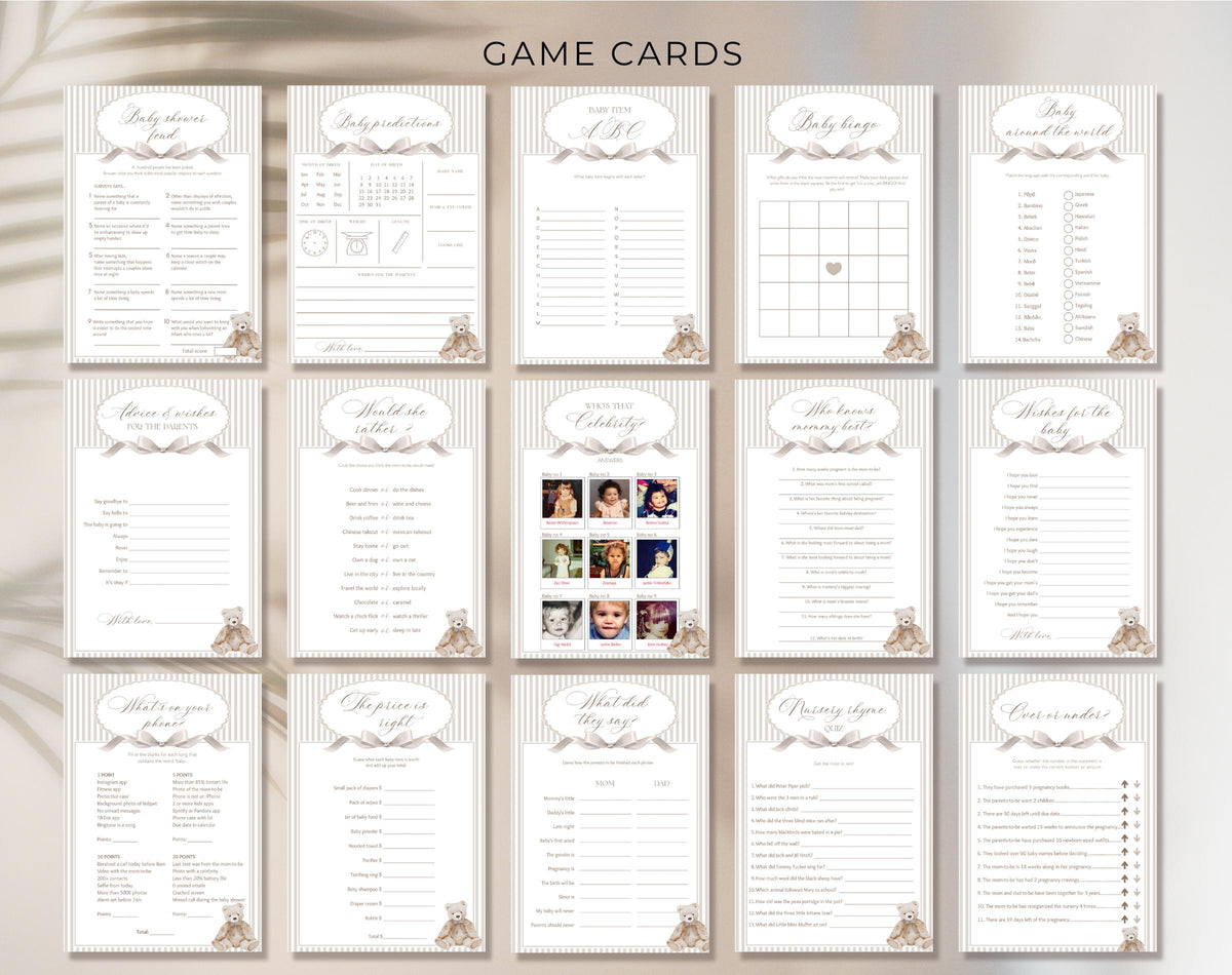 We Can Bearly Wait teddy bear baby shower game bundle with 38 activities