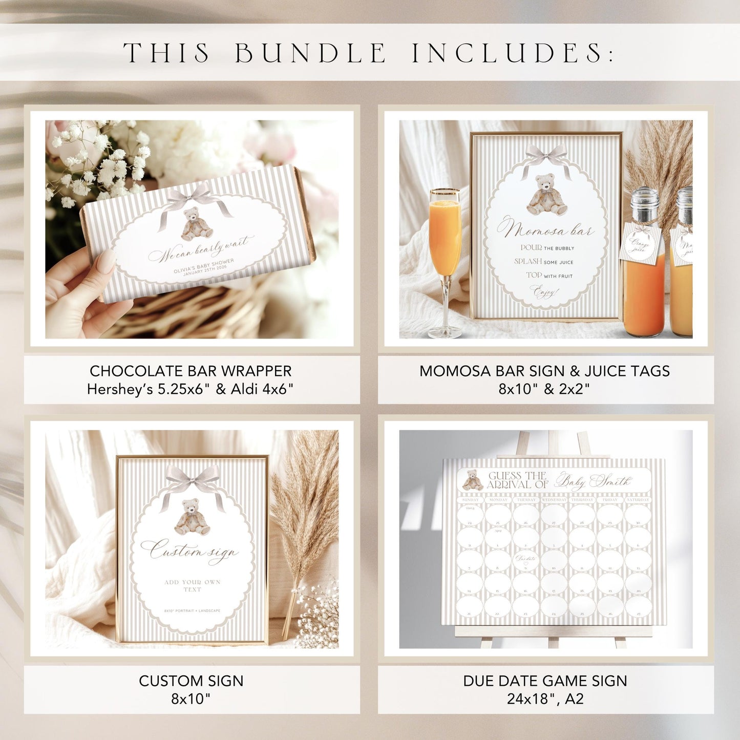 We Can Bearly Wait Baby Shower Party Bundle, editable Canva template