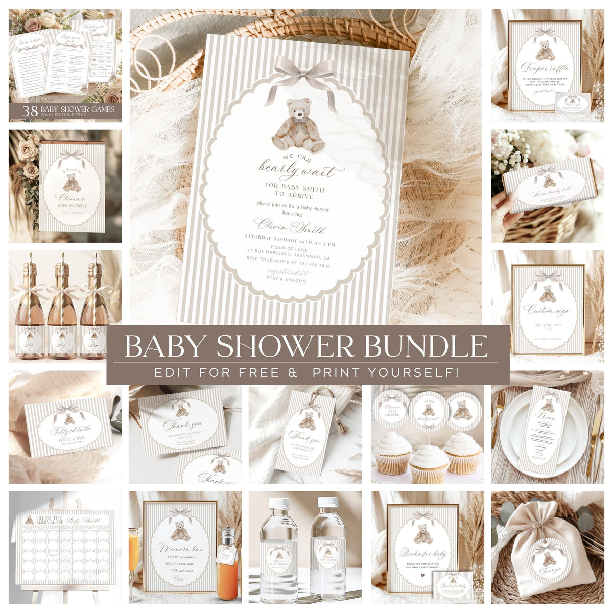 Baby Shower decorations bundle with invitations games signs favors and party supplies