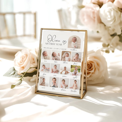 one year milestone board template for a personalized 1st birthday