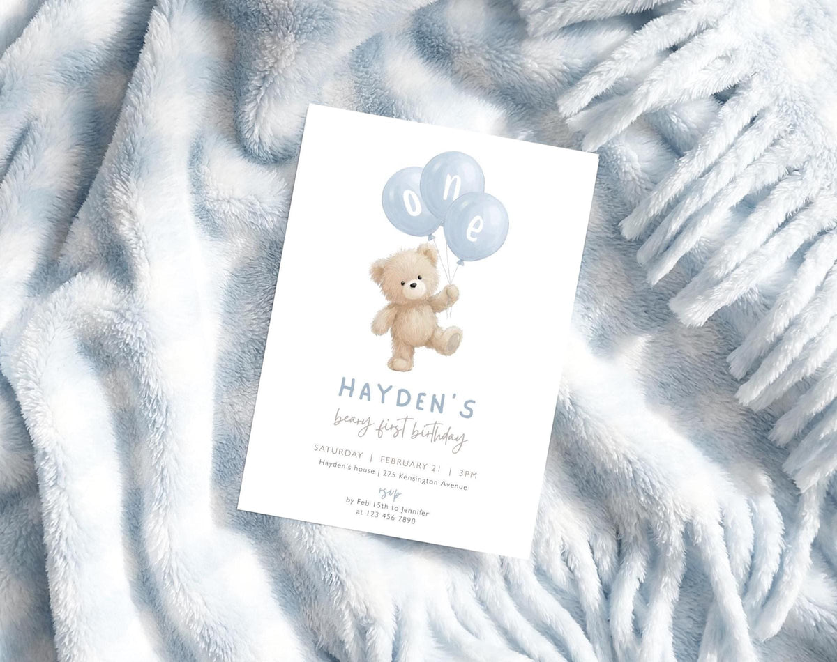 We Can Bearly Wait 1st Birthday Boy Invitation for 1st birthday boy guests and party details