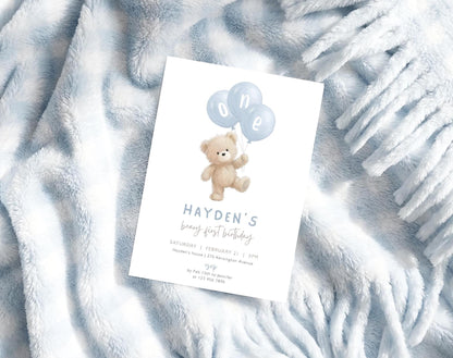 We Can Bearly Wait 1st Birthday Boy Invitation for 1st birthday boy guests and party details