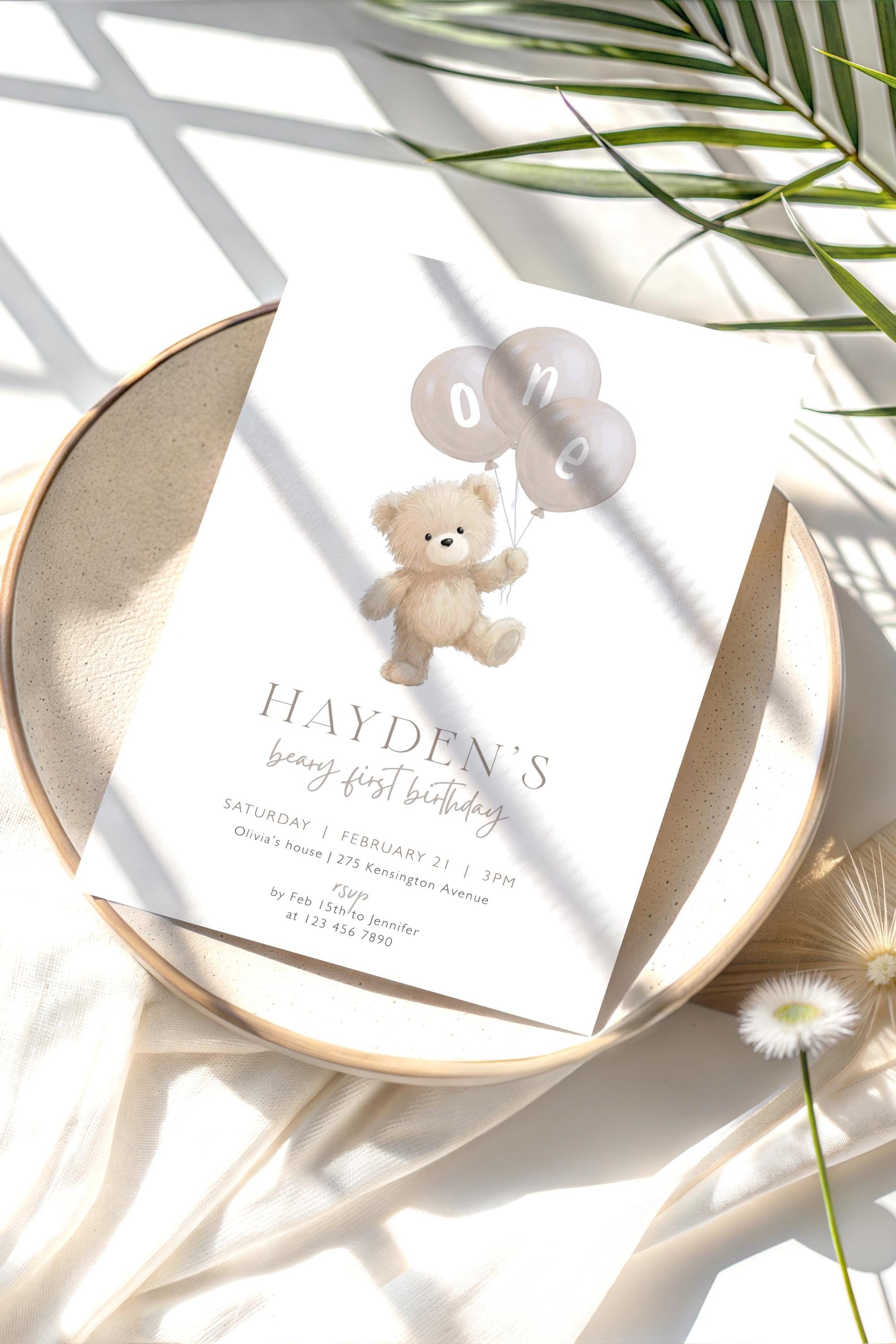 1st birthday, teddy bear, neutral and one year 1st birthday neutral invite for a personalized celebration