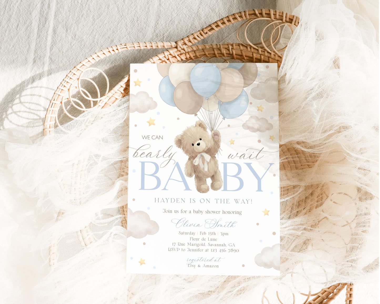 Invitation - We Can Bearly Wait Baby Shower, editable Canva template
