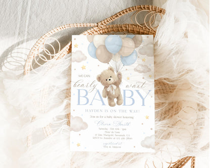 Invitation - We Can Bearly Wait Baby Shower, editable Canva template