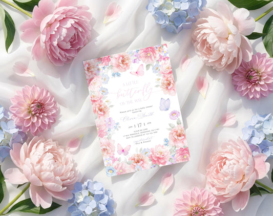 Butterfly Baby Shower Invitation for baby shower guests and party details