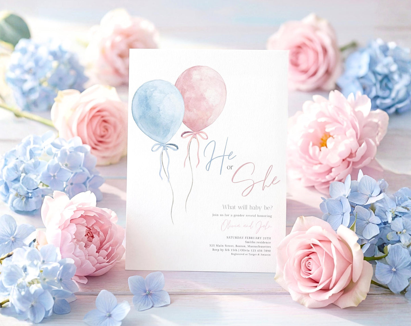 Gender Reveal Invitation for gender reveal guests and party details