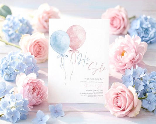 Gender Reveal Invitation for gender reveal guests and party details