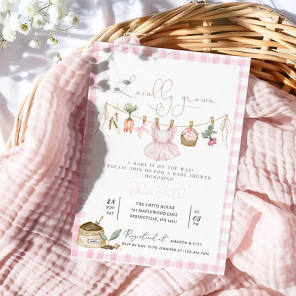 Farmers Market Baby Shower Invitation for baby shower guests and party details