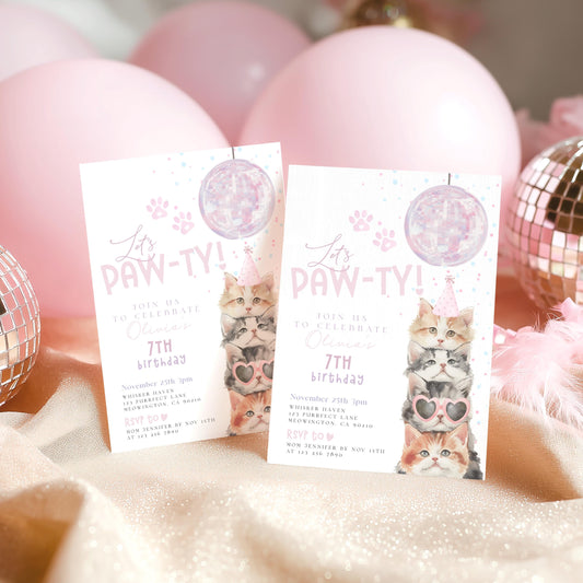 Birthday Invitation - Kitty Pawty for birthday guests and party details