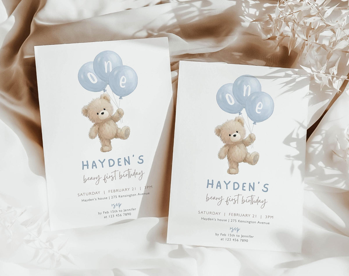 Invitation - We Can Bearly Wait 1st Birthday Boy, editable Canva template