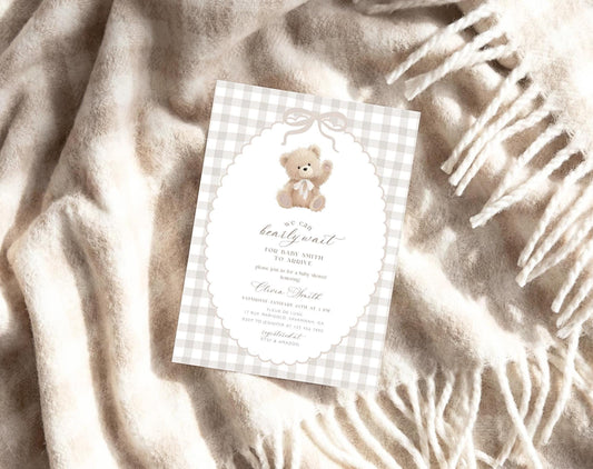 We Can Bearly Wait Baby Shower Invitation for baby shower guests and party details