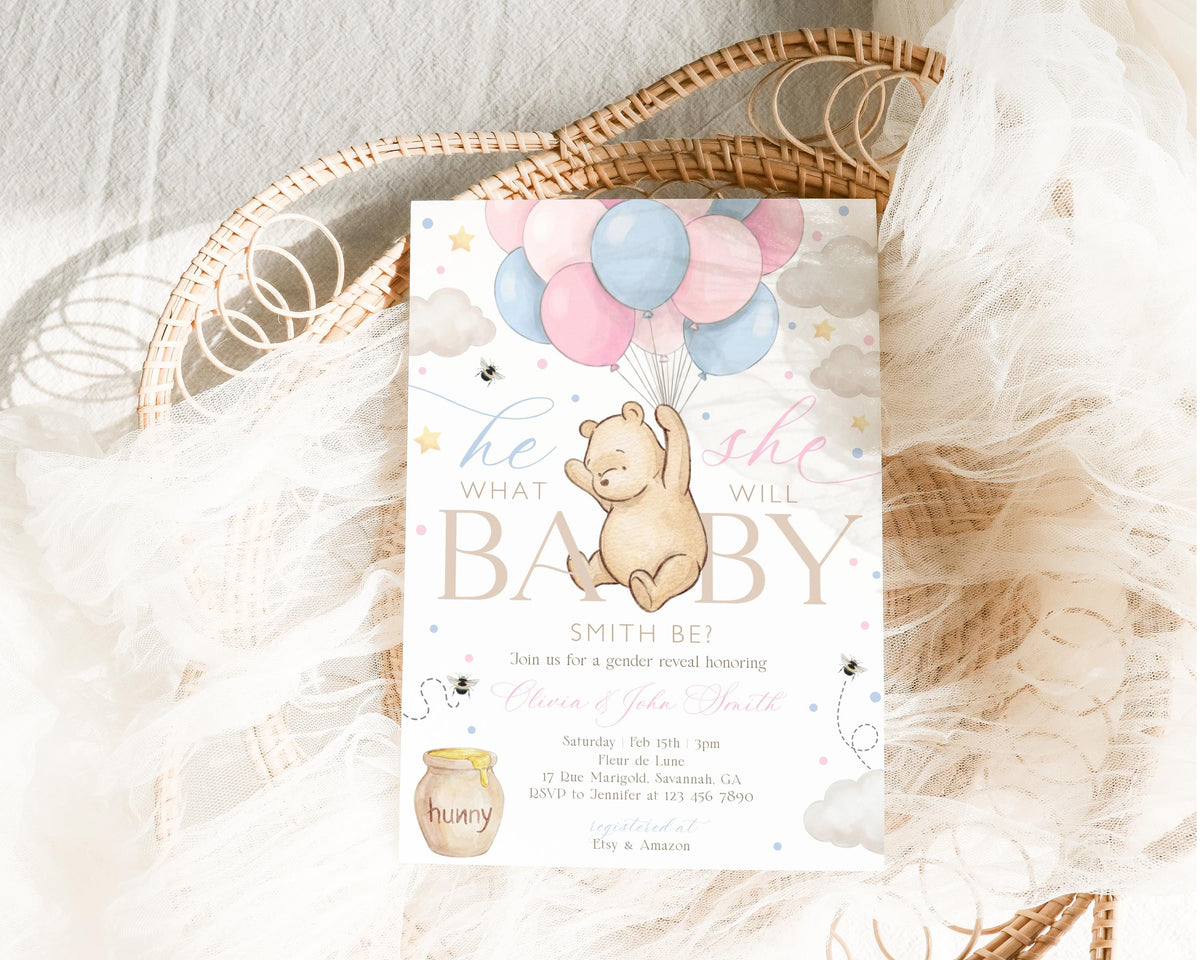 Editable Canva gender reveal invite to print or send digitally