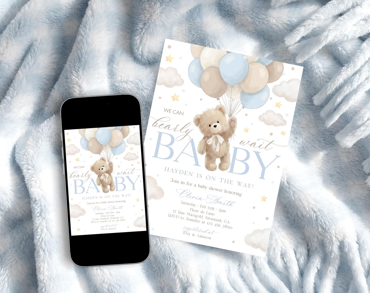 We Can Bearly Wait Baby Shower Invitation for baby shower guests and party details