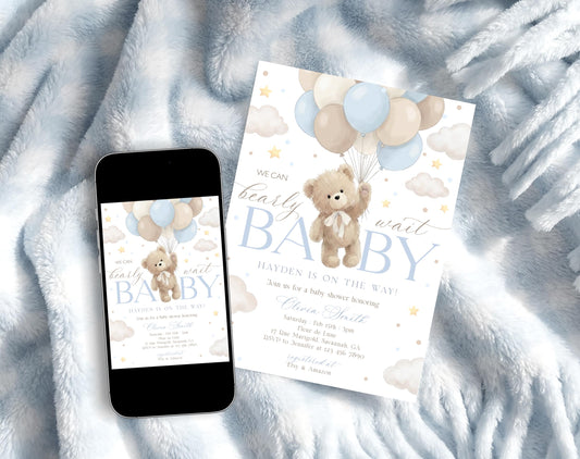 We Can Bearly Wait Baby Shower Invitation for baby shower guests and party details
