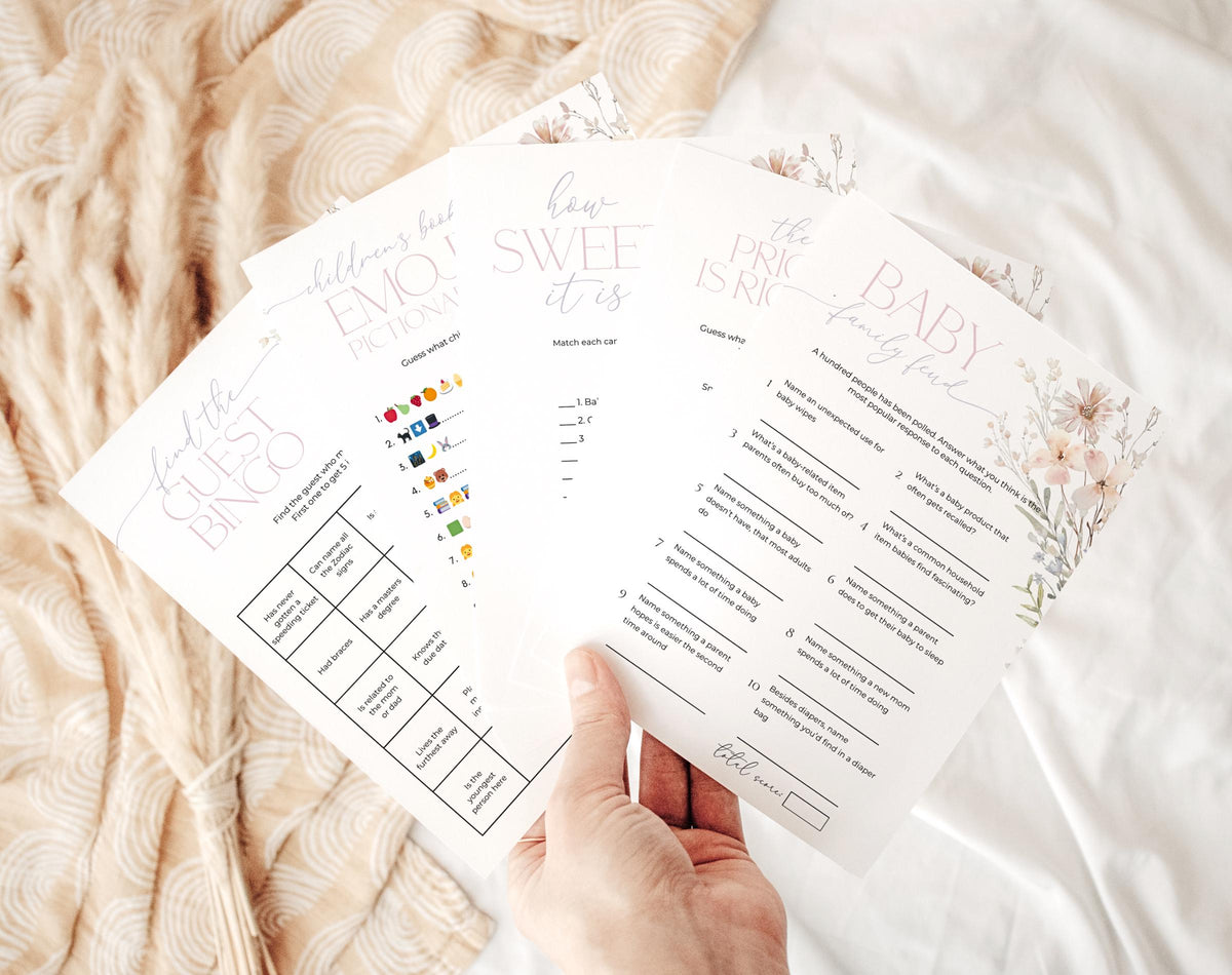 Editable Canva baby shower games bundle for instant download and printing