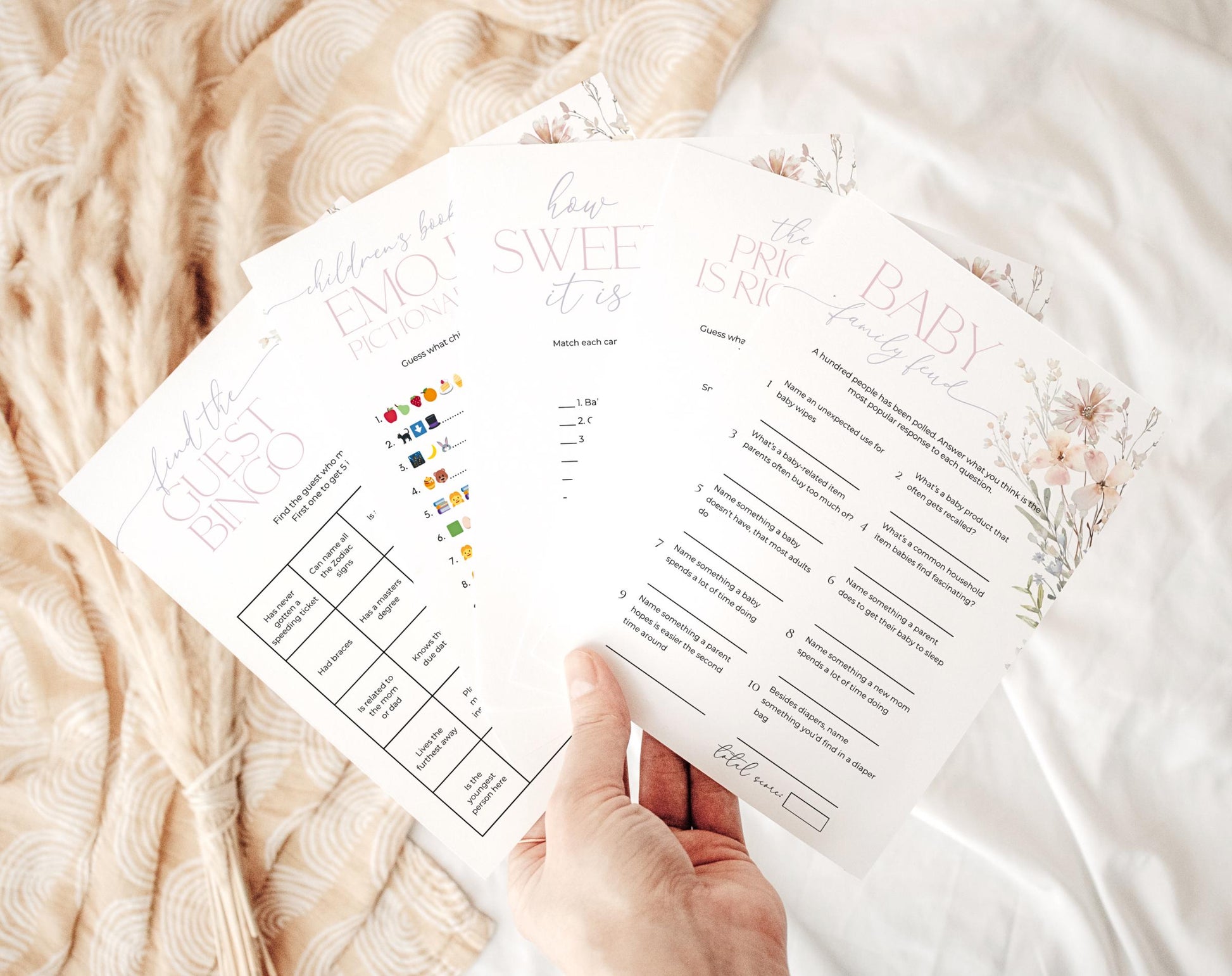 Editable Canva baby shower games bundle for instant download and printing
