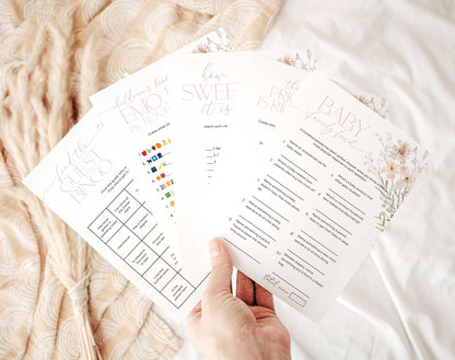 Editable Canva baby shower games bundle for instant download and printing