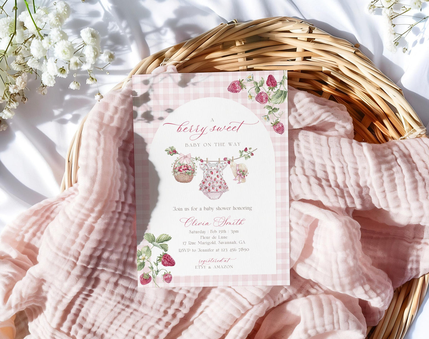 Berry Sweet Baby Shower Invitation for baby shower guests and party details