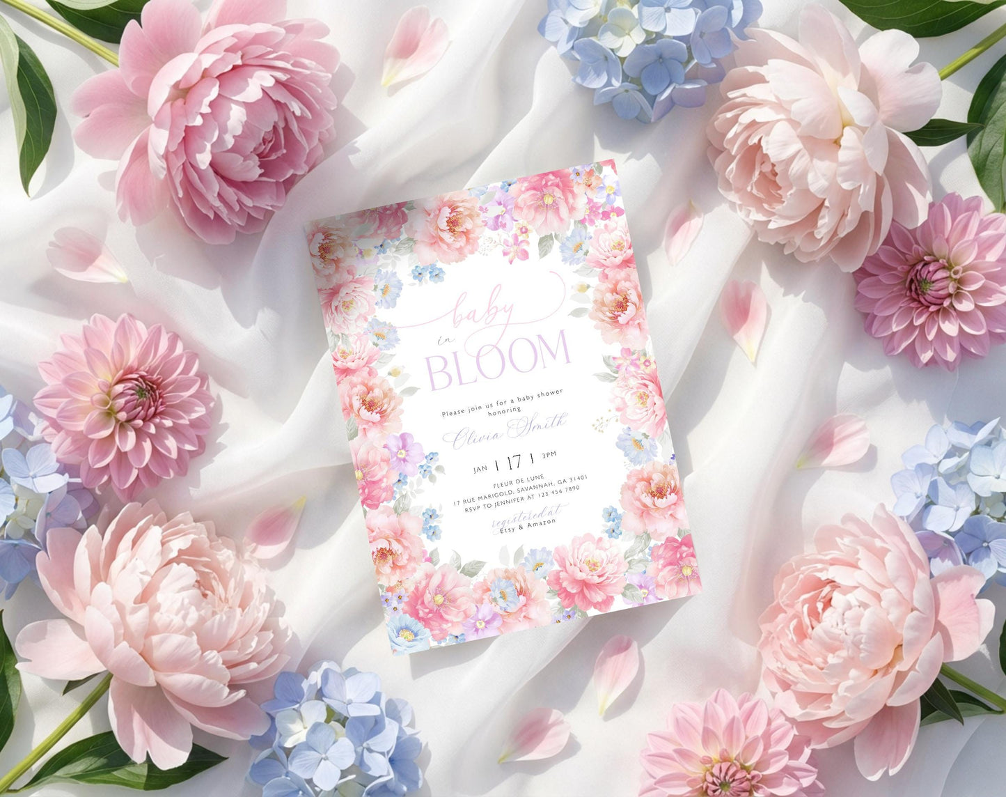 Baby in Bloom baby shower invitation for a floral girl shower