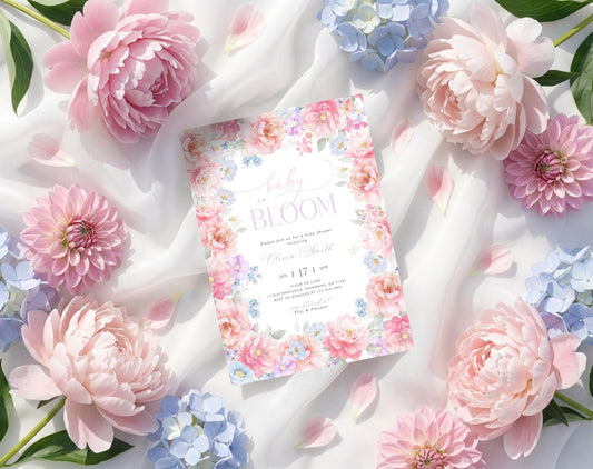 Baby in Bloom baby shower invitation for a floral girl shower